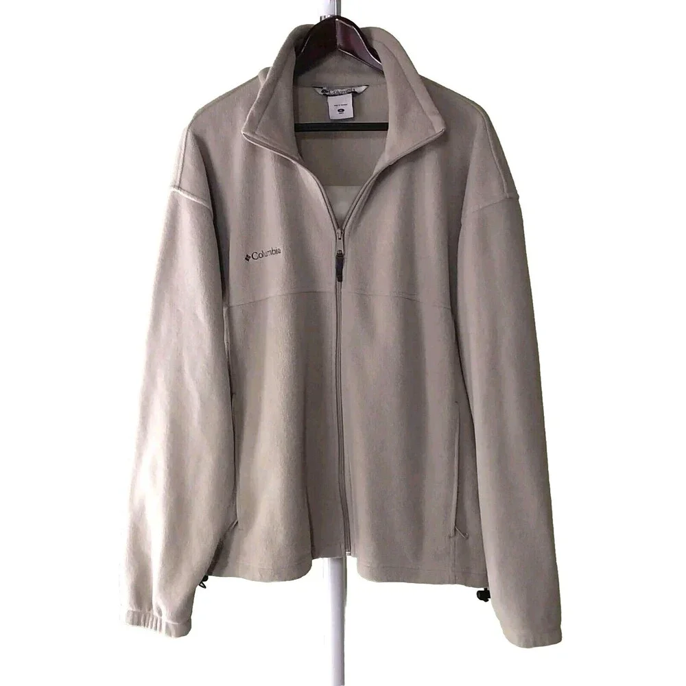 Columbia Sweater Mens XL Tan Fleece Full Zip Outdoors Sweatshirt VTG Work Comfy - Picture 2 of 16